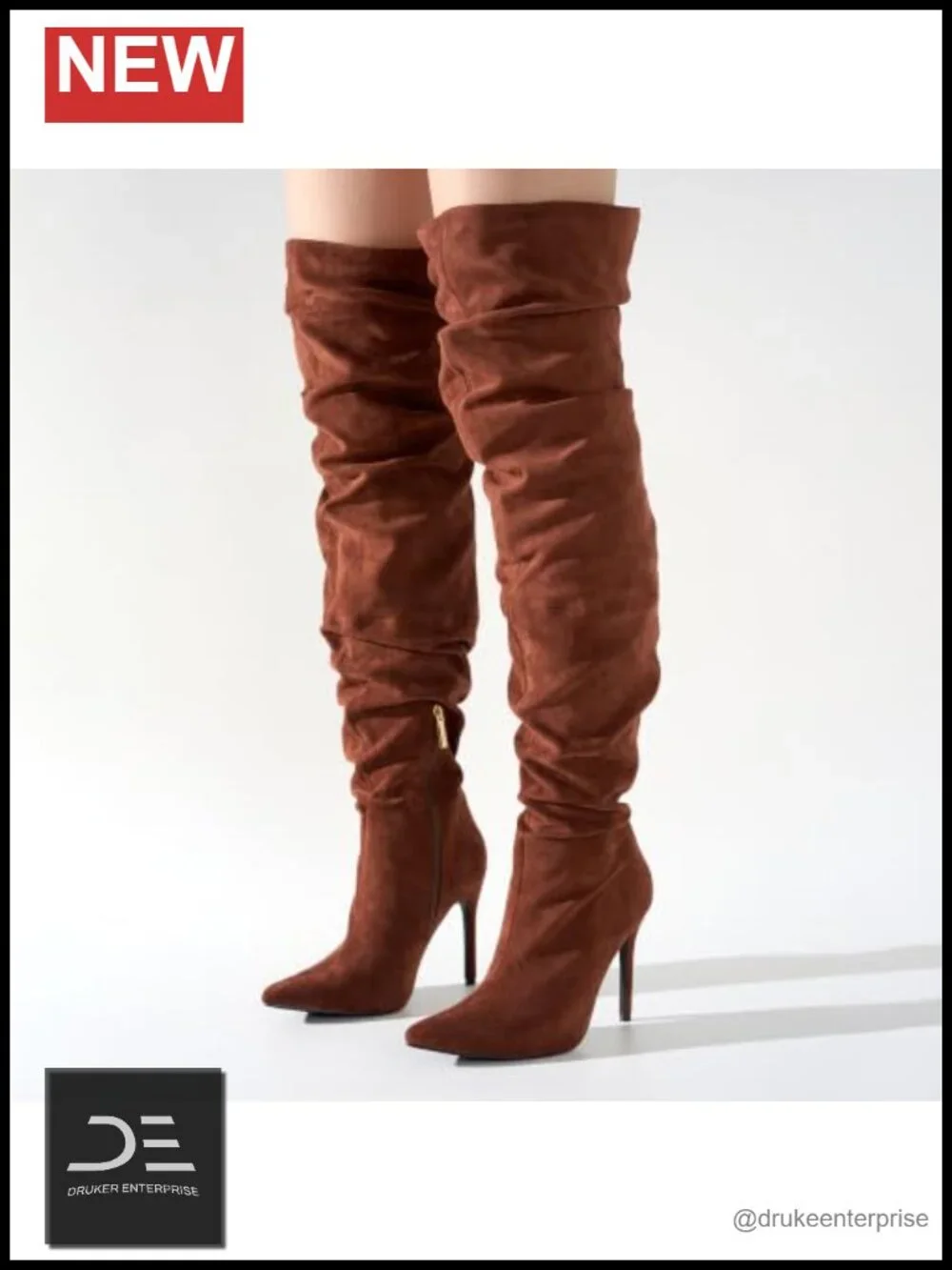 Pointed Toe Thigh High Cowgirl Slouch Boots, 4-inch Stiletto Heel, Lightly
